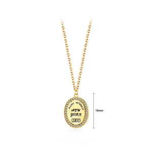 925 Sterling Silver Plated Gold Simple Fashion English Alphabet Geometric Oval Pendant with Cubic Zirconia and Necklace
