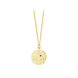925 Sterling Silver Plated Gold Fashion Creative Word Love Geometric Round Pendant with Necklace