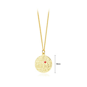 925 Sterling Silver Plated Gold Fashion Creative Word Love Geometric Round Pendant with Necklace