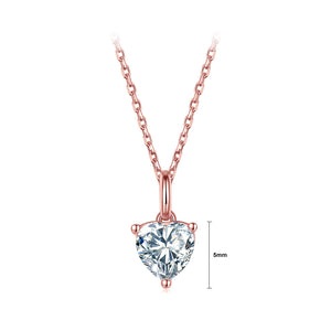 925 Sterling Silver Plated Rose Gold Simple Romantic Heart-Shaped Cubic Zirconia Pendant with Necklace