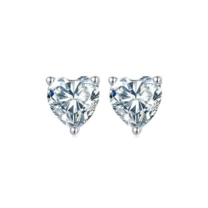 925 Sterling Silver Simple Romantic Heart Cubic Zirconia Stud Earrings