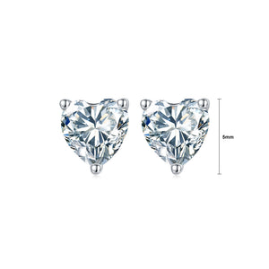 925 Sterling Silver Simple Romantic Heart Cubic Zirconia Stud Earrings