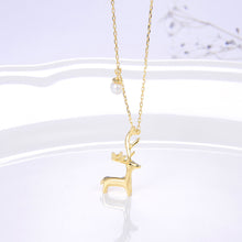 Load image into Gallery viewer, 925 Sterling Silver Plated Gold Simple Cute Elk Imitation Pearl Pendant with Necklace