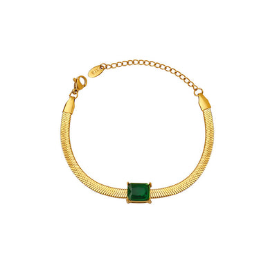 Simple Personality Plated Gold 316L Stainless Steel Geometric Square Green Cubic Zirconia Chain Bracelet