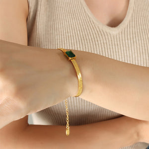 Simple Personality Plated Gold 316L Stainless Steel Geometric Square Green Cubic Zirconia Chain Bracelet