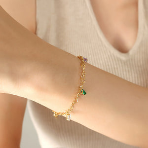 Simple Fashion Plated Gold 316L Stainless Steel Geometric Square Colorful Cubic Zirconia Bracelet