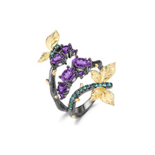 Load image into Gallery viewer, 925 Sterling Silver Fashion Temperament Gold Butterfly Amethyst Adjustable Open Ring