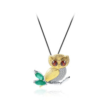 Load image into Gallery viewer, 925 Sterling Silver Fashion Cute Owl Garnet Pendant with Cubic Zirconia and Necklace