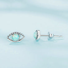 Load image into Gallery viewer, 925 Sterling Silver Simple Personality Devil&#39;s Eye Stud Earrings with Opal
