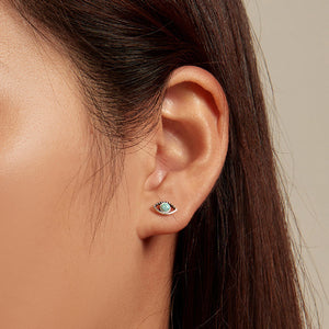 925 Sterling Silver Simple Personality Devil's Eye Stud Earrings with Opal