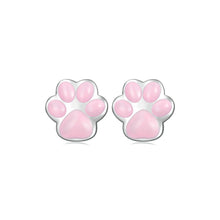 Load image into Gallery viewer, 925 Sterling Silver Simple Cute Cat Pink Paw Print Stud Earrings