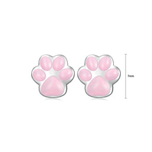 Load image into Gallery viewer, 925 Sterling Silver Simple Cute Cat Pink Paw Print Stud Earrings