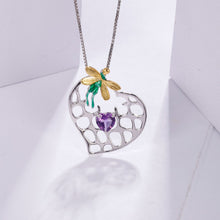 Load image into Gallery viewer, 925 Sterling Silver Fashion Creative Elf Hollow Heart Pendant with Amethyst and Necklace