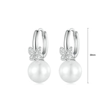 Load image into Gallery viewer, 925 Sterling Silver Fashion Simple Butterfly Imitation Pearl Geometric Earrings with Cubic Zirconia