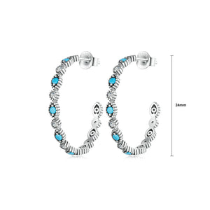 925 Sterling Silver Personalized Creative Devil's Eye Imitation Turquoise Geometric Circle Stud Earrings with cubic Zirconia