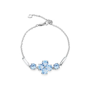 925 Sterling Silver Fashionable Four-Leafed Clover Blue Topaz Bracelet