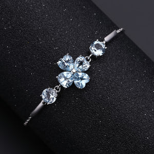 925 Sterling Silver Fashionable Four-Leafed Clover Blue Topaz Bracelet