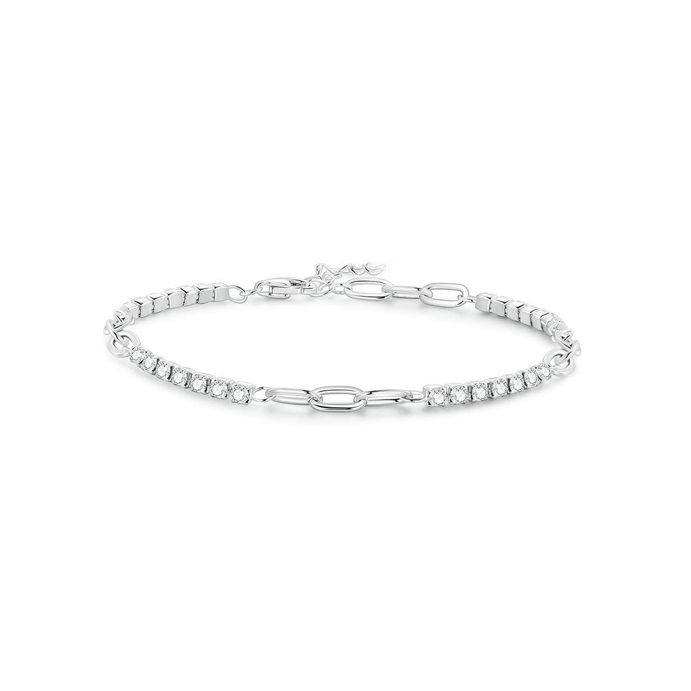 925 Sterling Silver Simple Fashion Geometric Mosaic Chain Bracelet with Cubic Zirconia