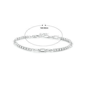 925 Sterling Silver Simple Fashion Geometric Mosaic Chain Bracelet with Cubic Zirconia