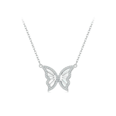 925 Sterling Silver Fashion Simple Butterfly Shell Pendant with Cubic Zirconia and Necklace