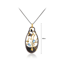 Load image into Gallery viewer, 925 Sterling Silver Plated Black Fashion Temperament Golden Butterfly Nature Geometric Pendant with Blue Topaz and Necklace