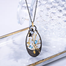 Load image into Gallery viewer, 925 Sterling Silver Plated Black Fashion Temperament Golden Butterfly Nature Geometric Pendant with Blue Topaz and Necklace
