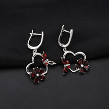 Load image into Gallery viewer, 925 Sterling Silver Fashion Temperament Flower Butterfly Hollow Heart Earrings with Garnet