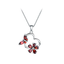 Load image into Gallery viewer, 925 Sterling Silver Fashion Temperament Flower Butterfly Hollow Heart Pendant with Garnet and Necklace