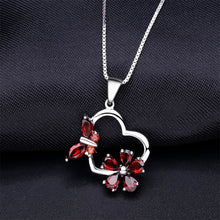 Load image into Gallery viewer, 925 Sterling Silver Fashion Temperament Flower Butterfly Hollow Heart Pendant with Garnet and Necklace