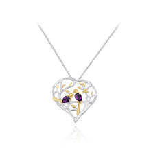 Load image into Gallery viewer, 925 Sterling Silver Fashion Temperament Golden Bird Hollow Heart Pendant with Amethyst and Necklace
