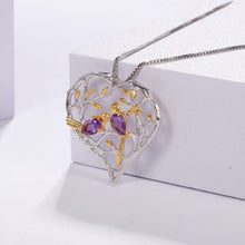 Load image into Gallery viewer, 925 Sterling Silver Fashion Temperament Golden Bird Hollow Heart Pendant with Amethyst and Necklace