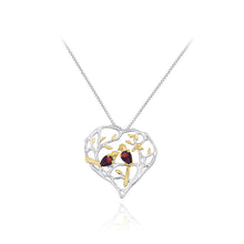 Load image into Gallery viewer, 925 Sterling Silver Fashion Temperament Golden Bird Hollow Heart Pendant with Garnet and Necklace