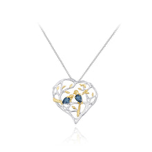 Load image into Gallery viewer, 925 Sterling Silver Fashionable Golden Bird Hollow Heart Pendant with Blue Topaz and Necklace