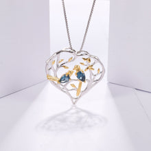 Load image into Gallery viewer, 925 Sterling Silver Fashionable Golden Bird Hollow Heart Pendant with Blue Topaz and Necklace
