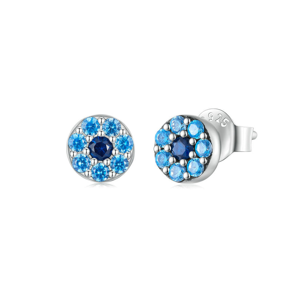 925 Sterling Silver Simple Fashion Devil's Eye Geometric Round Stud Earrings with cubic Zirconia
