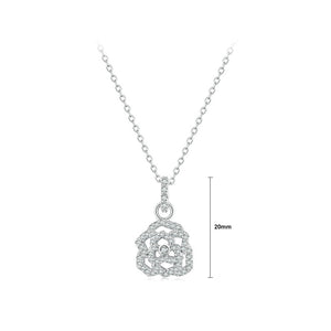 925 Sterling Silver Romantic Fashion Hollow Rose Pendant with Cubic Zirconia and Necklace