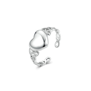 925 Sterling Silver Simple Fashion Heart Braided Geometric Adjustable Open Ring