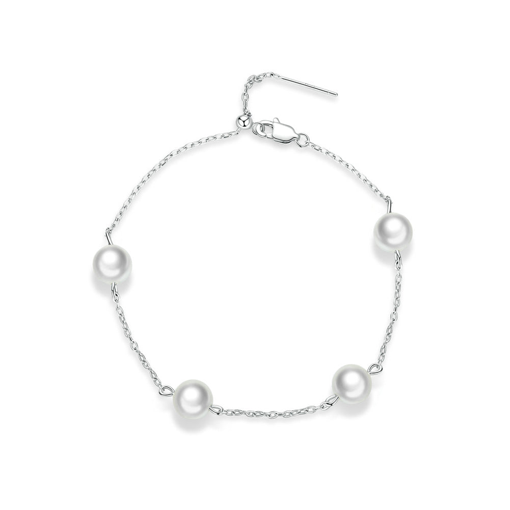 925 Sterling Silver Fashion Elegant Geometric Imitation Pearl Bracelet