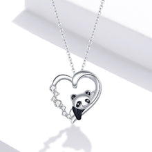 Load image into Gallery viewer, 925 Sterling Silver Simple Cute Panda Heart Pendant with Cubic Zirconia and Necklace
