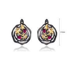 Load image into Gallery viewer, 925 Sterling Silver Plated Black Fashion Temperament Gold Flower Butterfly Geometric Stud Earrings with Garnet