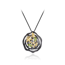 Load image into Gallery viewer, 925 Sterling Silver Plated Black Fashion Temperament Golden Flower Butterfly Pendant with Peridot and Necklace
