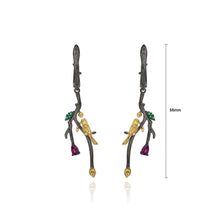 Load image into Gallery viewer, 925 Sterling Silver Plated Black Fashion Creative Gold Bird Branch Earrings with Garnet