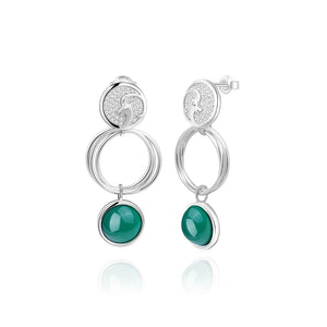 925 Sterling Silver Fashion Temperament Twelve Constellation Capricorn Geometric Circle Earrings with Green Agate