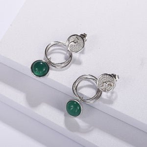 925 Sterling Silver Fashion Temperament Twelve Constellation Capricorn Geometric Circle Earrings with Green Agate