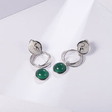 Load image into Gallery viewer, 925 Sterling Silver Fashion Temperament Twelve Constellation Capricorn Geometric Circle Earrings with Green Agate