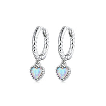 Load image into Gallery viewer, 925 Sterling Silver Fashion Simple Heart Opal Twist Circle Geometric Earrings