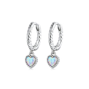 925 Sterling Silver Fashion Simple Heart Opal Twist Circle Geometric Earrings