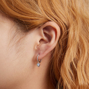 925 Sterling Silver Fashion Simple Heart Opal Twist Circle Geometric Earrings