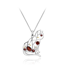 Load image into Gallery viewer, 925 Sterling Silver Fashion Cute Hollow Cat Pendant with Garnet and Necklace