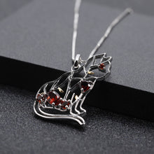 Load image into Gallery viewer, 925 Sterling Silver Fashion Cute Hollow Cat Pendant with Garnet and Necklace